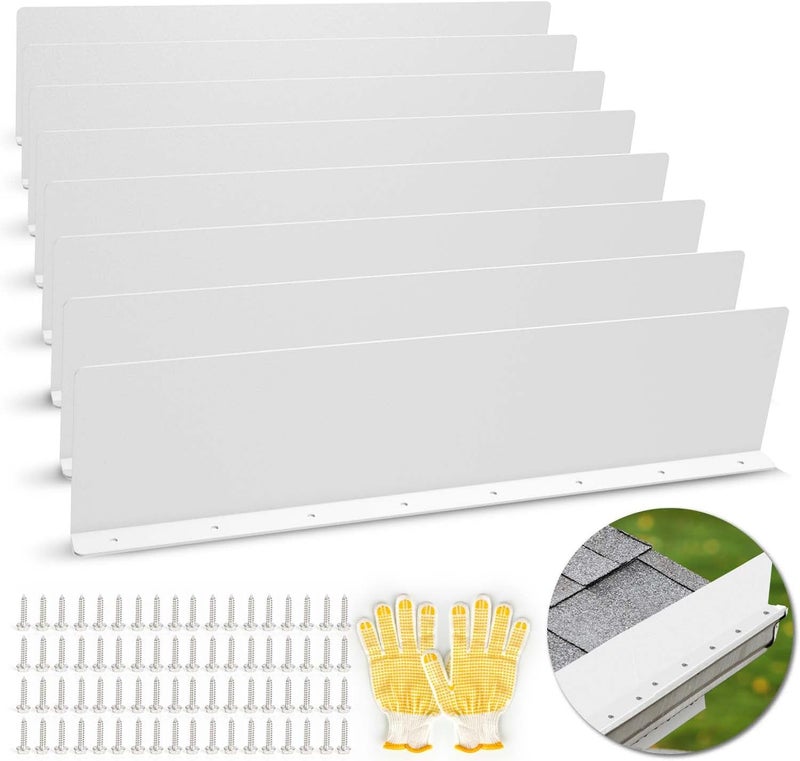 CAPHONT Gutter Valley Splash Guards, 15.7 x 3.5 Inch 8 Pack Gutter Guard, Aluminum Rain Gutter Guard Downspout Rain Diverter for Roof Shingle, Rain Drip Guard for Straight House (White) - Image 1